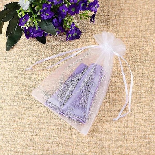 2025 Velegnet 100 stk. Premium Sheer Organza Poser, Hvide Bryllupsgaveposer med Snøre, 10x15 cm Smykkegaveposer til Fest, Smykker, Festival,