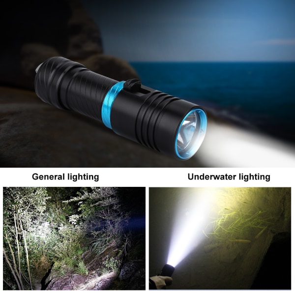 50 m utomhus undervattens bärbar LED-fackla i aluminiumlegering vattentät ficklampa
