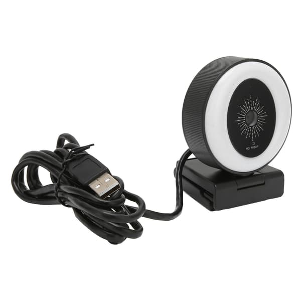 USB Webkamera Fuld HD 1080P 30fps Justerbart Ringlys Støjreducerende Indbygget Mikrofon Streaming Webkamera