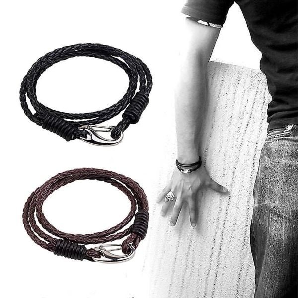 Koreansk stil svart kaffefarge slangeåre kuskinn armbånd for menn med rustfri stålspenne