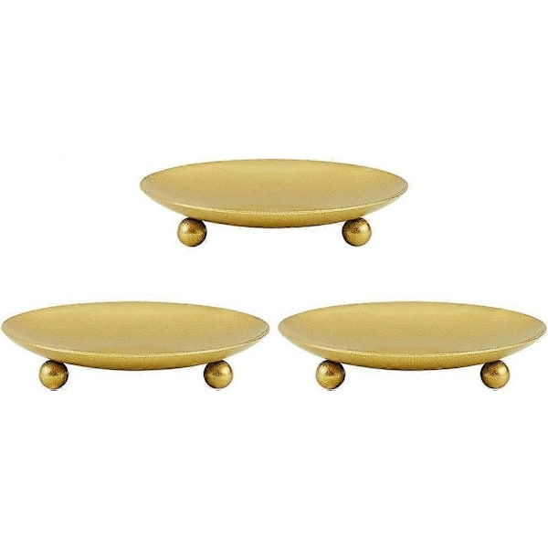 Set med 3 Guld Ljusstake Ljushållare, Dekorativ Järnpelare Ljusfat Piedestal Ljushållare