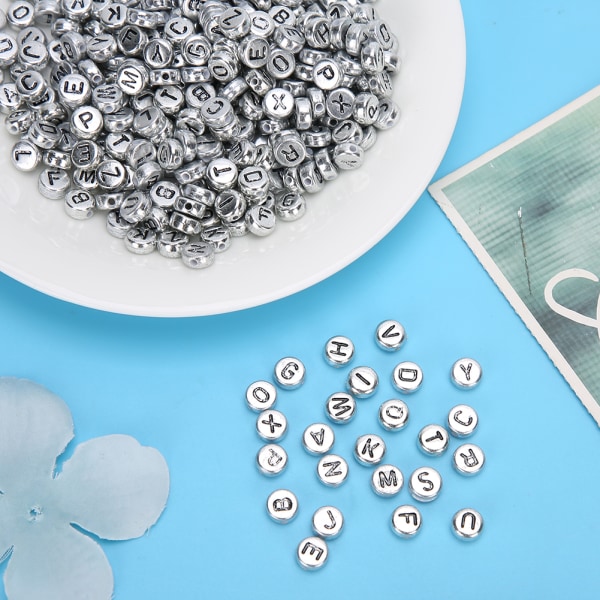 500 st Akrylpärlor Runda DIY-material Handgjorda pärltillbehör Engelska alfabetet för kläderSilver
