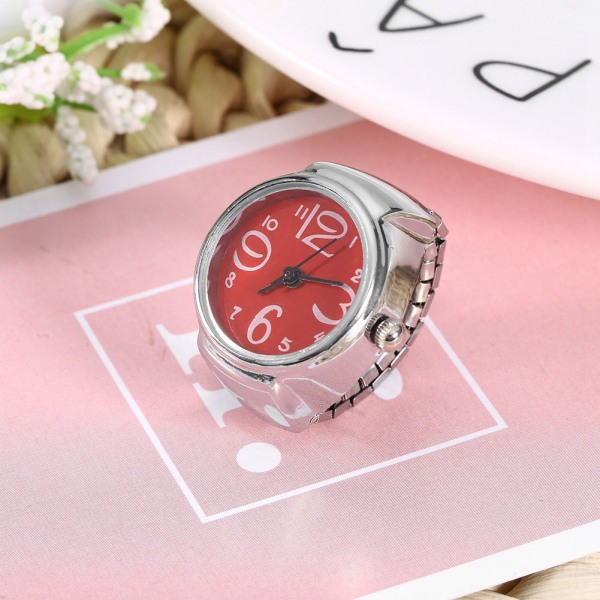 1 st Fashionabla kvinnor män kvarts analog rund fingerring watch (röd)