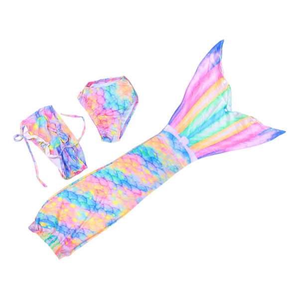 3-delars bikiniset för barn i polyesterfiber, flickors badkläder med fiskstjärt, 140 cm/55,1 tum