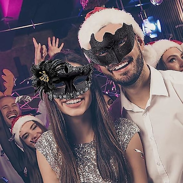 Venetianska Partymask Set - Parmask för Par för Halloween Kostym, Mardi Gras - Kvinnor och Män