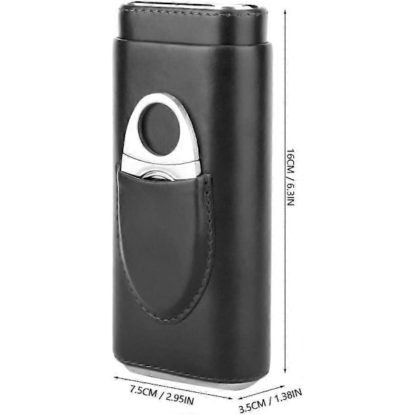 Cigarrhållare Cigarrfodral med Cutter för 3 Svarta Cigarrer, Cigarrförvaringsfodral, Cederbox Tillverkad av Cederträ och Läder, för Pappa Vänner Älskare Resor