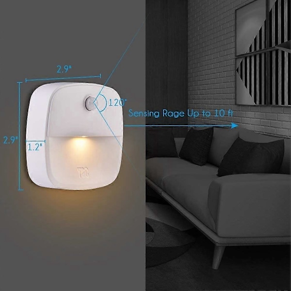LED Nattlys, Plug-and-Play Automatisk Veggmontert Nattlampe med 3000K Bevegelsessensor, Egnet