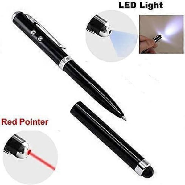 [2 stk.] 4-i-1 Universal Touch Screen Stylus + Kuglepen + Pointer + LED Lommelygte til Smartphone/Tablets iPad iPhone Samsung osv. [Sort]