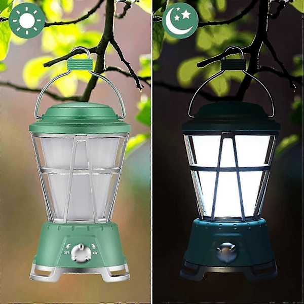 LED Camping Lanterne, Camping Lampe USB Genopladelig og Batteridrevet Camping Belysning, Camping Tilbehør (Grøn USB)_SZXM