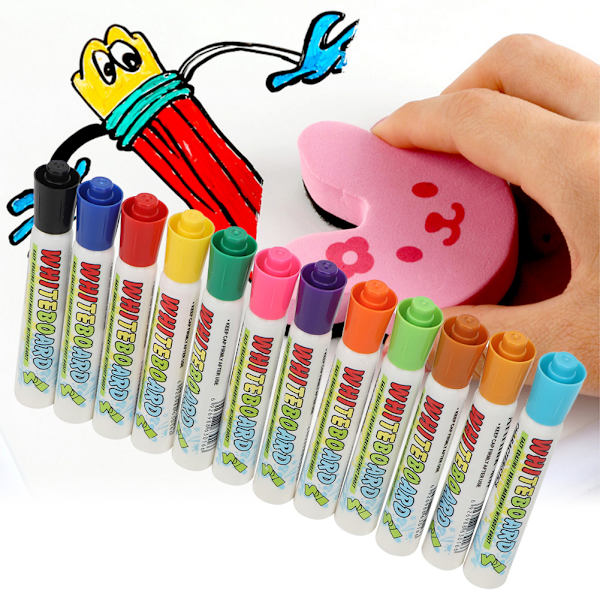 12 farver Easy Wipe DIY Børn Børn Sletbare Markers Flydende Kridt Penne Sæt