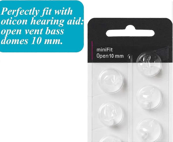 Hearing Aid Replacement Dome for Oticon, Oticon Minifit Double Vent Bass Dome (6mm/2-pack), Universal Dome for Oticon Hearing Aid Consumables. 10MM OPEN VENT