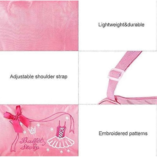 Ballettveske for barn, rosa, jentedans skulderveske brodert tote med justerbar stropp og enkel glidelås for ballett, dans, basketball