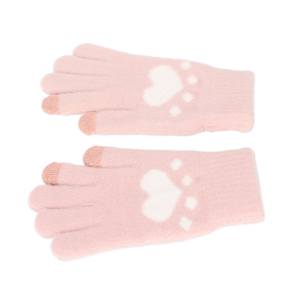 Söta vantar med katt tass mönster pekskärm andningsbara mjuka imitation mink varma tjocka handskar rosa