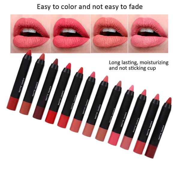12 stk/sett Profesjonell Langvarig Matt Leppestift Vanntett Lip Gloss Kosmetikk