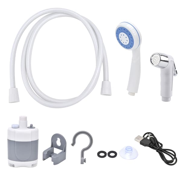 Bärbart utomhusduschset Camping Duschpump Handhållen Spruta för Vandring Resor USB-laddning (GråVit)