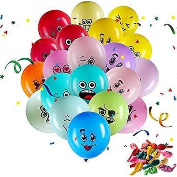 100 Stycken Latexballonger Emotion Series Blandade Färger Partyballonger Söta Smiley Face Ballonger 12 Tum med 6-12 Olika Design Latexballonger för P