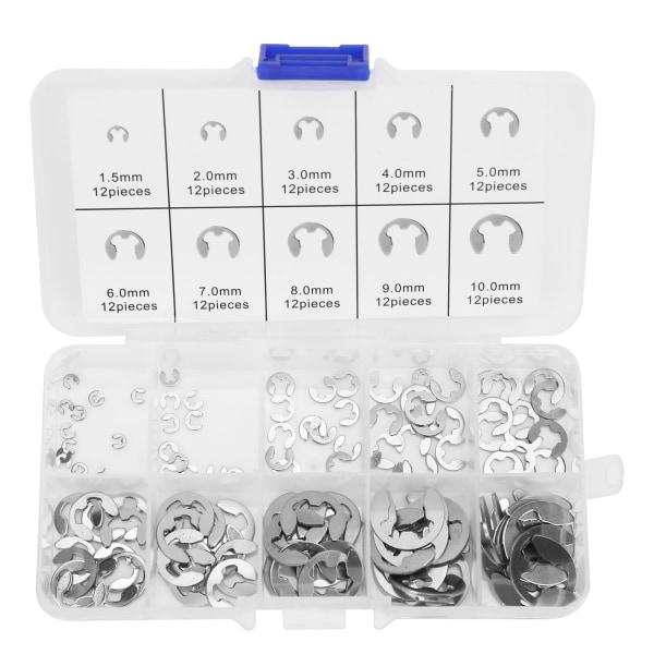 120 stk E Clip Washer Kit Rustfritt stål Åpen låsering Ringakselring M1.5-M10