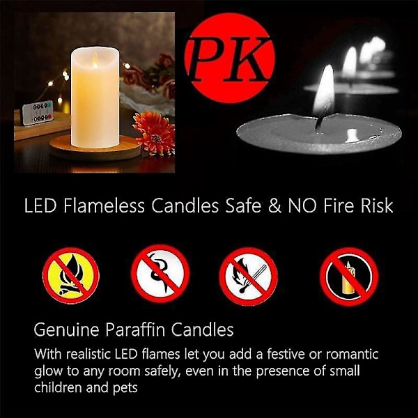 LED-lys, flimrende flammeløse lys, oppladbart lys, ekte vokslys med fjernkontroll-B8