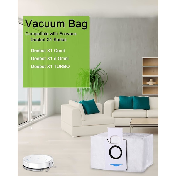 12 kpl Pölynimurin Pussit Tarvikkeet Ecovacs Deebot X1 Omni / X1 e Omni Pölynimurille, Pölypussin Varaosat, 3.2L Suuri Tilavuus