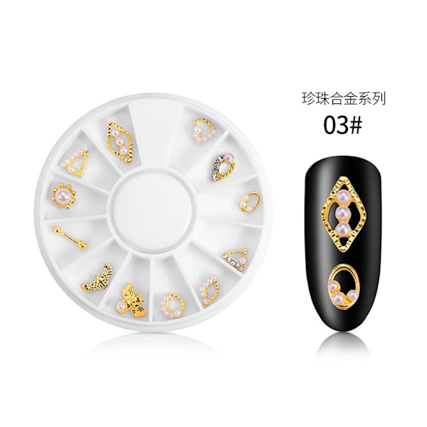 1 låda nagelkonstdekoration naglar strass manikyr DIY tillbehör verktyg (03Pearl legering)