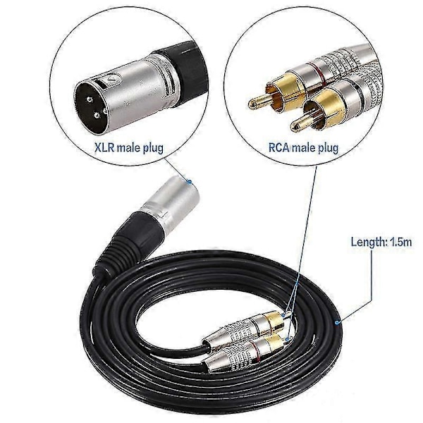 3m 1 Xlr Til 2 Rca Hanstik Stereo Lydkabel Konnektor Y Splitter Ledning_SZXM