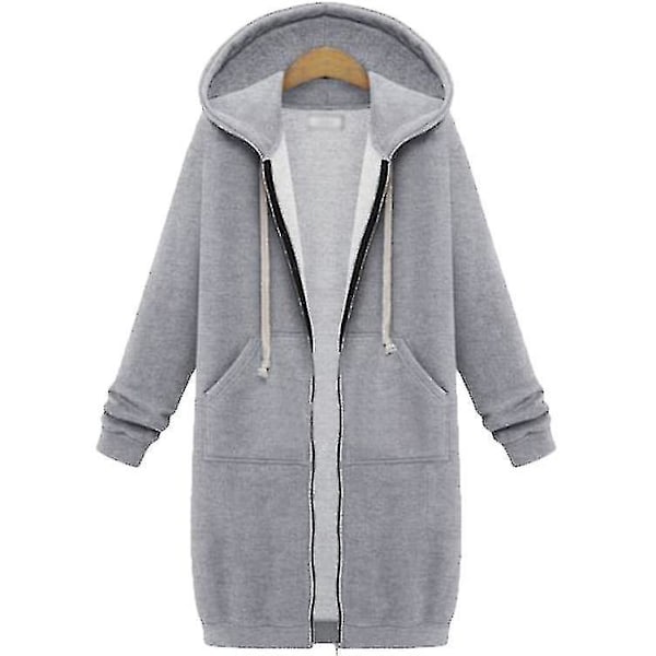 Cozy Zip Up Fleece Hoodie - Dame Casual Tunika Sweatshirt Jakke M Grå