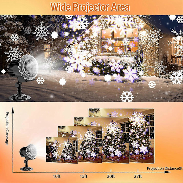 Julprojektor Utomhus, Led Jul Snöflinga Projektor Vattentät IP65, Led Projektorlampor Snöfall Effekt Dekoration för Jul, Inomhus