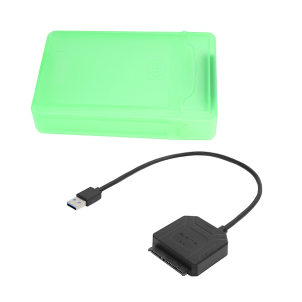 Harddiskadapterkabel HDD/SSD-omformerkabel med strømforsyning og boks EU-stik 100‑240VGrønn
