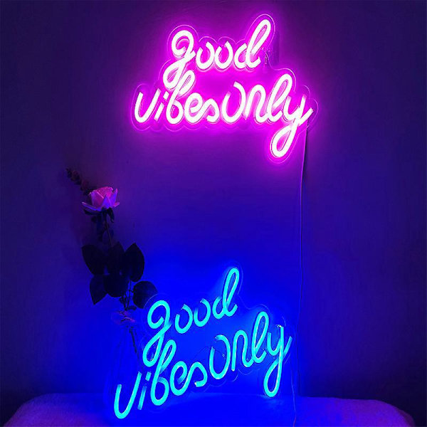 Rosa Neon-skylt Good Vibes LED Väggdekor för Sovrumsbelysning