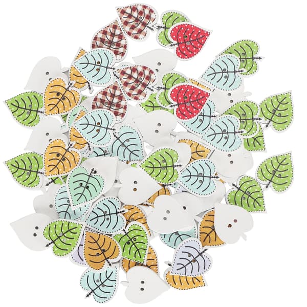 100 stk. bladformede malingsknapper, blandede trehåndverksknapper, assorterte bulkknapper for DIY