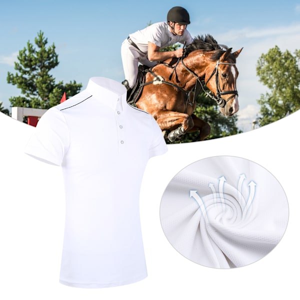 Mænds åndbar komfortabel sport hestesport T-shirt ridning kortærmet (hvid M)