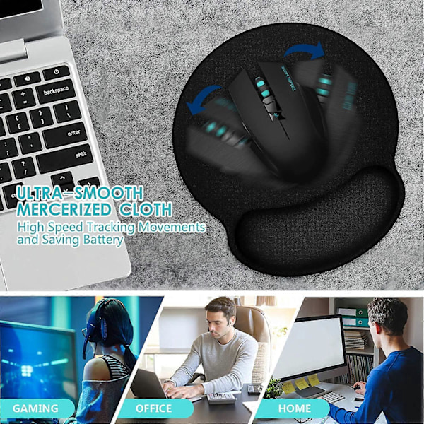 Ergonomisk musmatta 3-pack med handledsstöd, rund gaming-musmatta med slät Lycra-yta och halkfri gummibas för dator, laptop, kontor