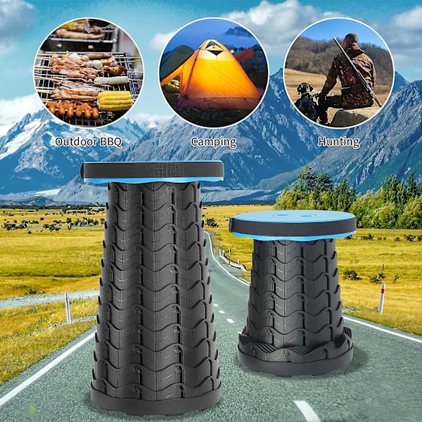 Bærbar Foldeskammel, Maksimal Belastning 180 kg, Teleskopisk Skammel 7~45 cm Højdejusterbar (Blå Campingstol)