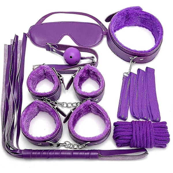 7 delar/set Läder Bondage Kit Vuxenlek Hndcffs/whps/boll Gg/rep/halsband Bdm