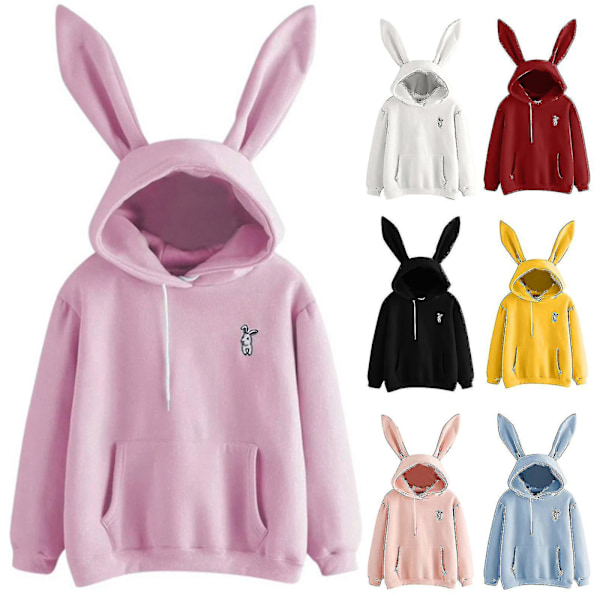 Gul Kaninöron Huvtröja för Kvinnor, Långärmad Casual Bunny Hoodie
