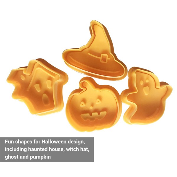 4 stk/sæt Halloween form kiks stempel 3D stempelskærer DIY bage formskærere til køkkenværktøj
