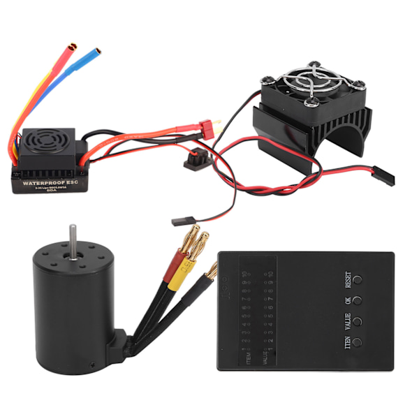 3650 3600KV Børsteløs Motor 60A ESC Programmeringskort Kjøleribbe Kombinasjonssett for 1/8 1/10 RC Bil