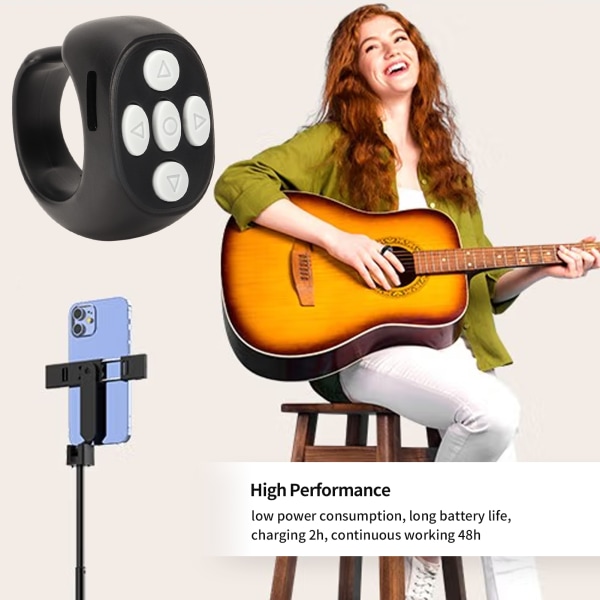Bluetooth 5.3 Ring-fjernkontroll Page Turner Mobiltelefon Kamerautløser Selfie-fjernkontroll for videolesing