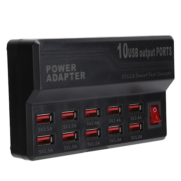 USB Smart Laddare 10-Portar 12A Snabbladdningsstation Power Hub Strip Plug Dock Block 100-240VEU Plug