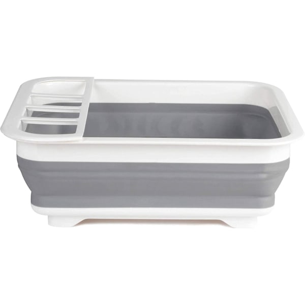 LA031051 Grå hopfällbar diskställ med besticksavdelare, perfekt för husägare eller camping, slagtålig, platsbesparande design