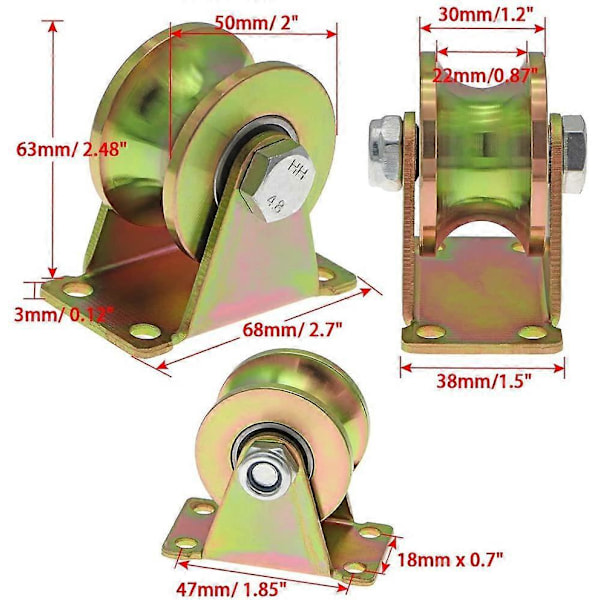 St Slidande Grindhjul 50mm, Stålhjul med U-spår, U-spårhjul för Omvänt Spår, Industrimaskin, Lastkapacitet 300kg per Hjul