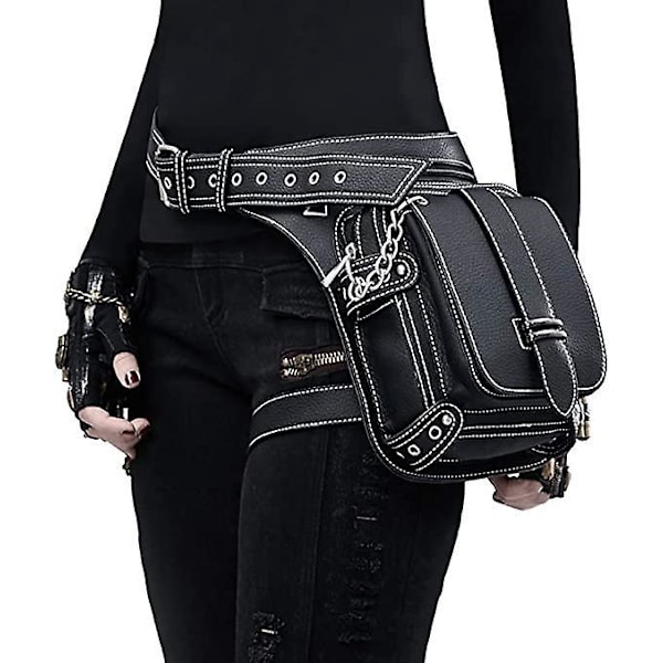 Steampunk Midjeväsk Fanny Pack Mode Gotisk Läder Axelremsväska Messenger Väskor Lår Ben Höft Holster Plånbok Reseväska