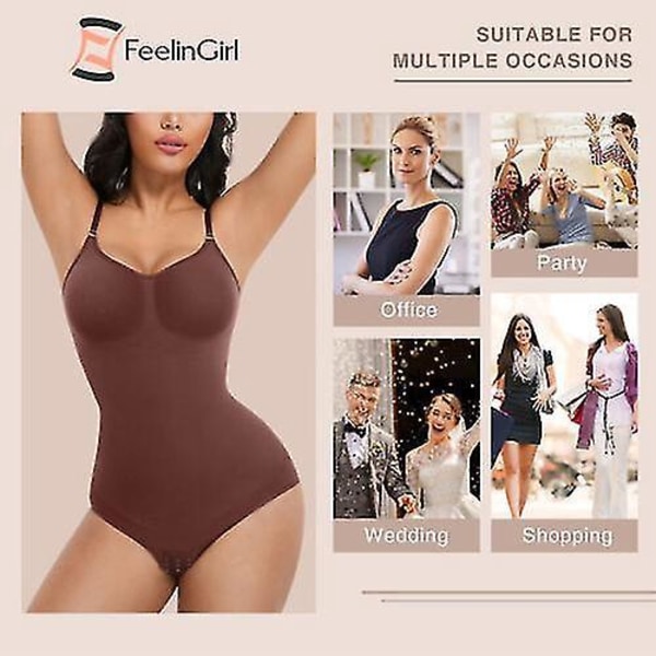 Sömnlös Fast Magekontroll Kvinnors Helkroppsshaper Slank Bodysuit Brun