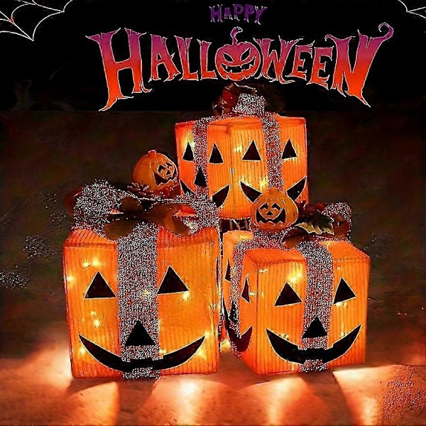 3-pack Halloween Pumpa Ljus-upp Presentförpackning Set - Batteridriven, Inomhus/utomhus Dekor För Högtidsfester Hem Trädgårdsdekorationer - CHN