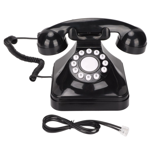 Retro telefon Klassisk knappratt Dekorerad fast telefon med sladd för hemmakontor Business Svart