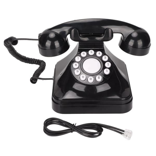 Retro Telefon Klassisk Knapskive Dekoreret Fastnettelefon til Hjemmekontor Sort