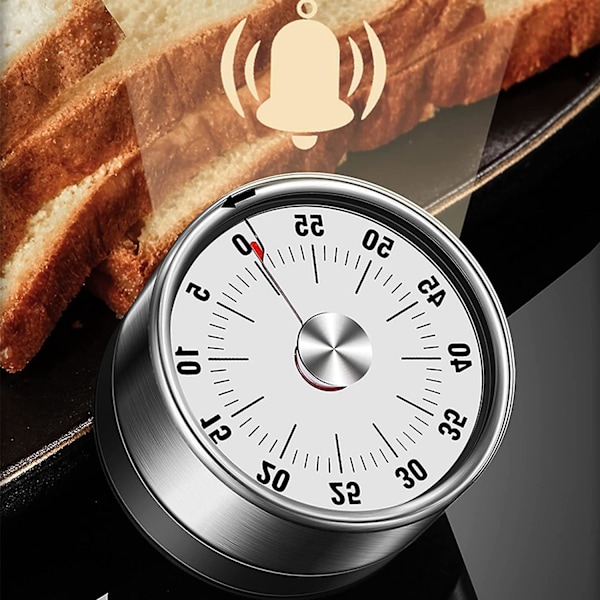 Mekanisk Timer, Magnetisk Timer, 60 Minuters Nedräkningstimer med Larmsignal och Rostfritt Stålram för Kök