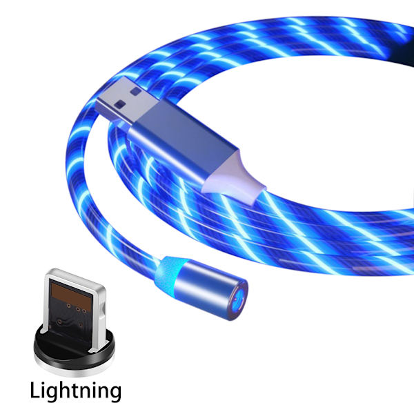 LED-flödande magnetisk laddningskabel Ljus upp lysande telefonladdningskabel