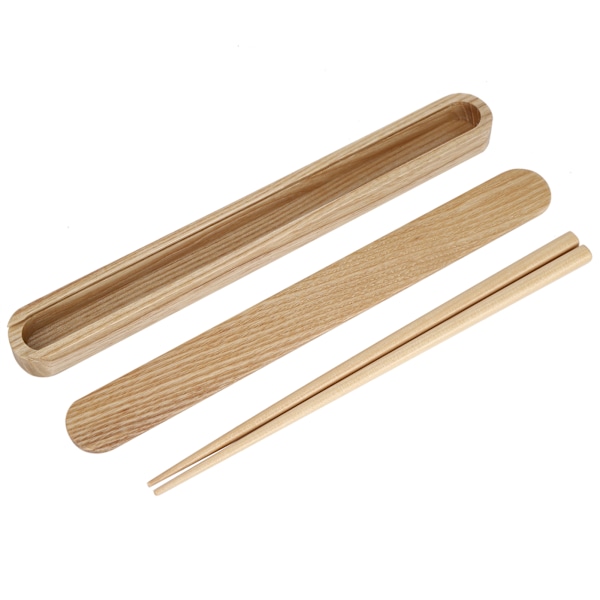 Återanvändbara träpinnar Bärbara porslin Set Köksredskap för att äta med låda (White Wax Chopstick Box Ätpinnar)