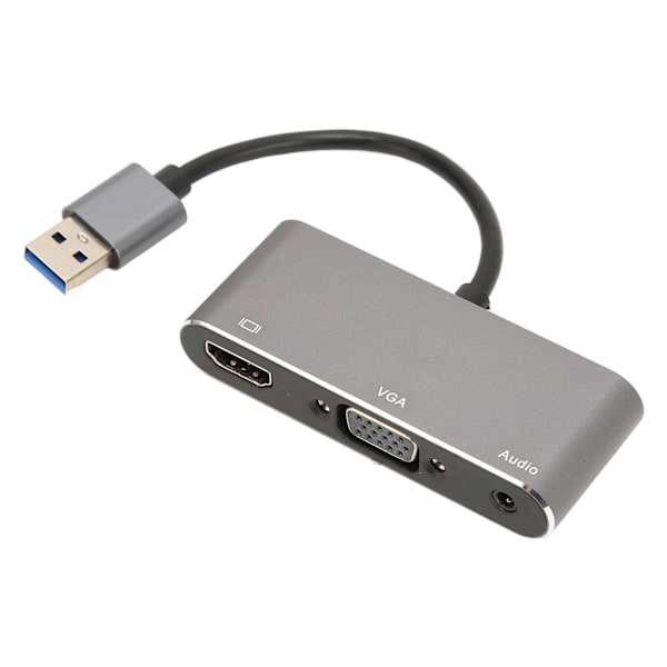 USB3.0 till High Definition Multimedia Interface VGA-adapter USB Split Screen 1080P Free Drive Silvergrå 3-i-1-hubb